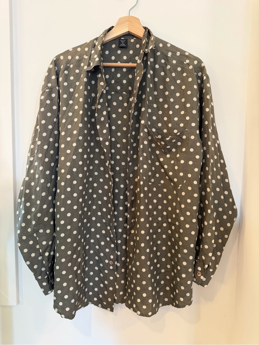 Structure Olive Green Polka Dot Blouse 100% silk